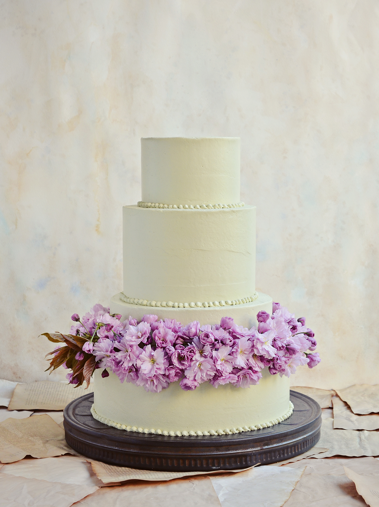 Wedding cake with spring blossoms